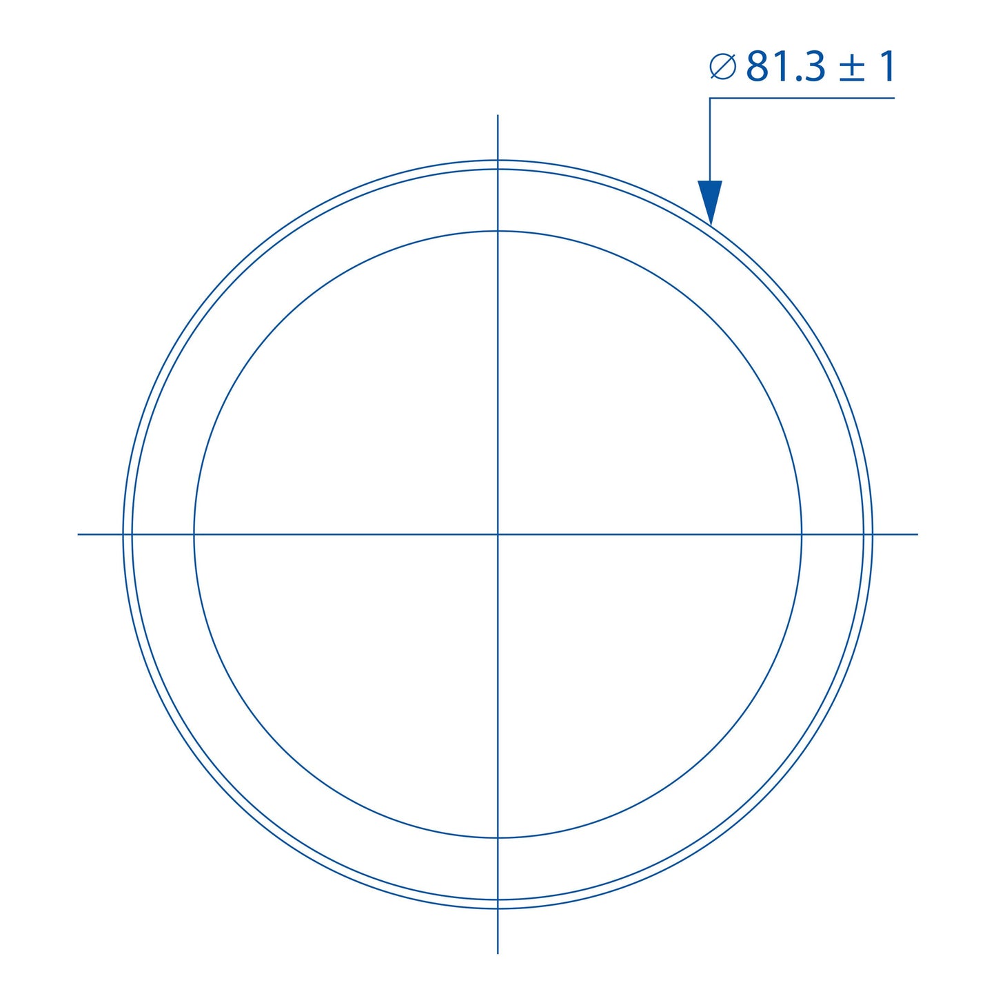 Teknisk tegning af koncentriske cirkler, yderste diameter 81,3±1 mm til Teltonika 4G-antenne Mimo 2,5 dBi IP67.