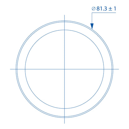 Teknisk tegning af koncentriske cirkler, yderste diameter 81,3±1 mm til Teltonika 4G-antenne Mimo 2,5 dBi IP67.