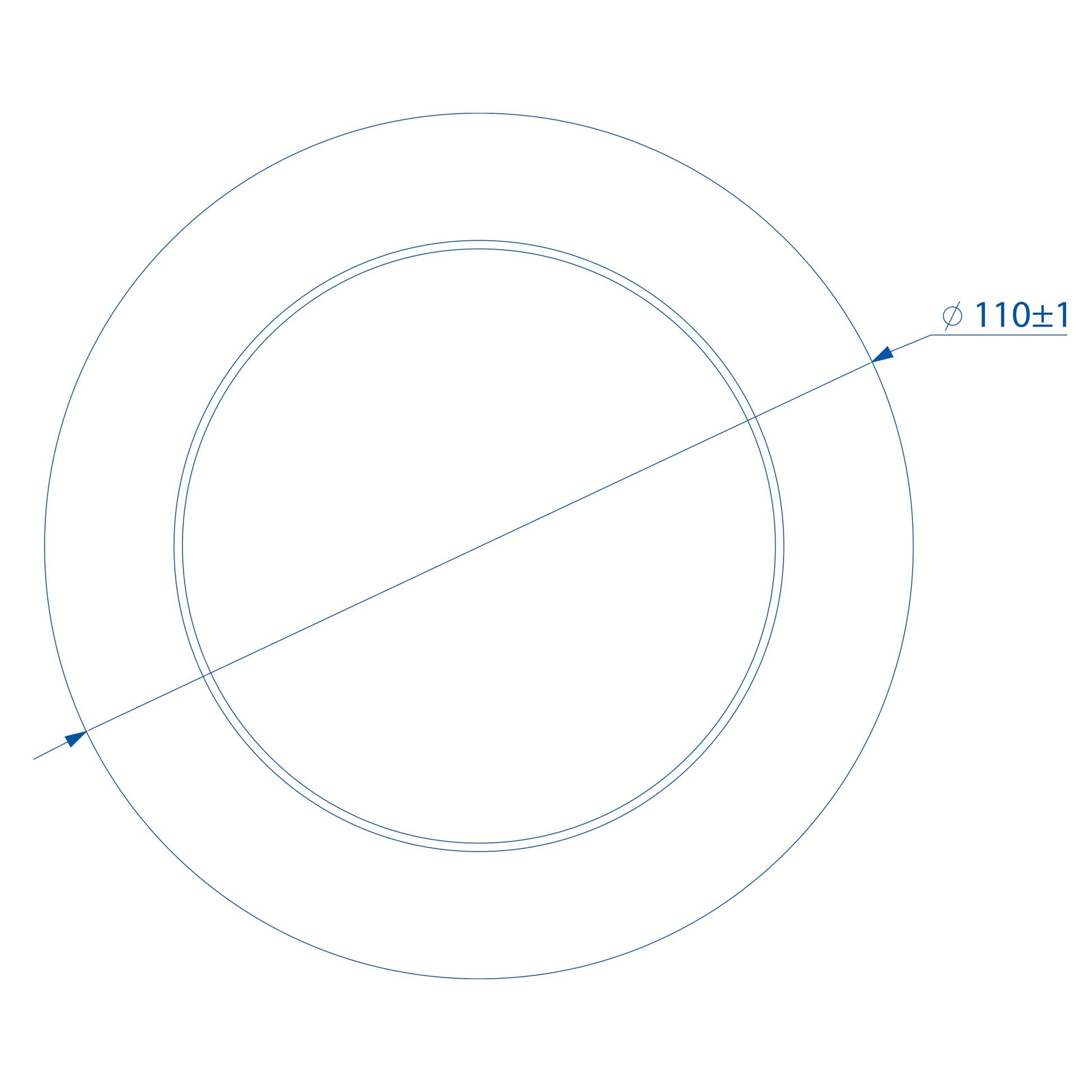 Teltonika kombinationsantenne 4G/GPS/Wifi vist som stor cirkel delt af diagonal, 110±1° markeret ved højre kant.