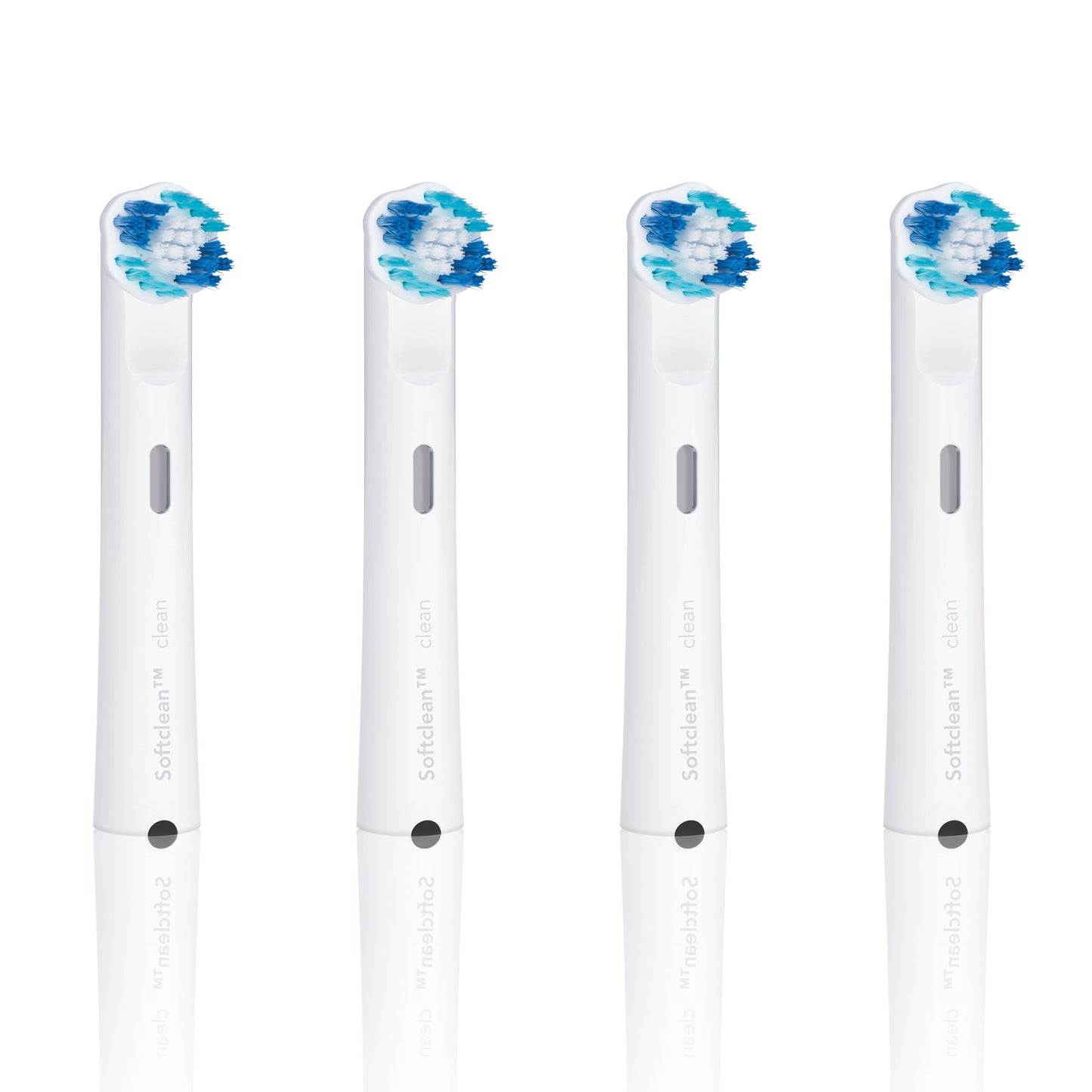 Jordan Clean Smile tandbørstehoved 4-pak med blå/hvide børstehår, kompatibel med Oral-B.