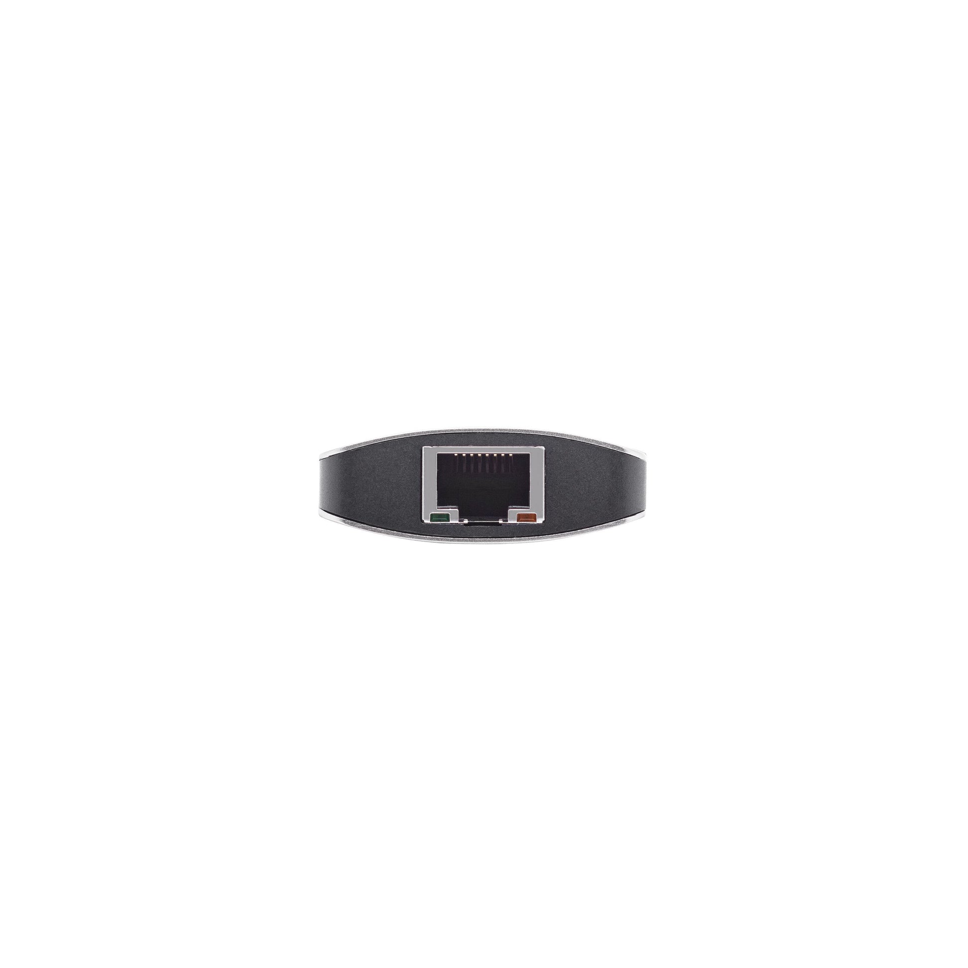 Plexgear USB-C Multiadapter 100W, 5 porte, Ethernet-port med metal-kant og indikatorlys tæt på.