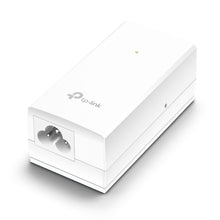 TP-Link Passiv 24V POE-injektor 12W med europæisk stik, LED-indikator og TP-Link-logo øverst.