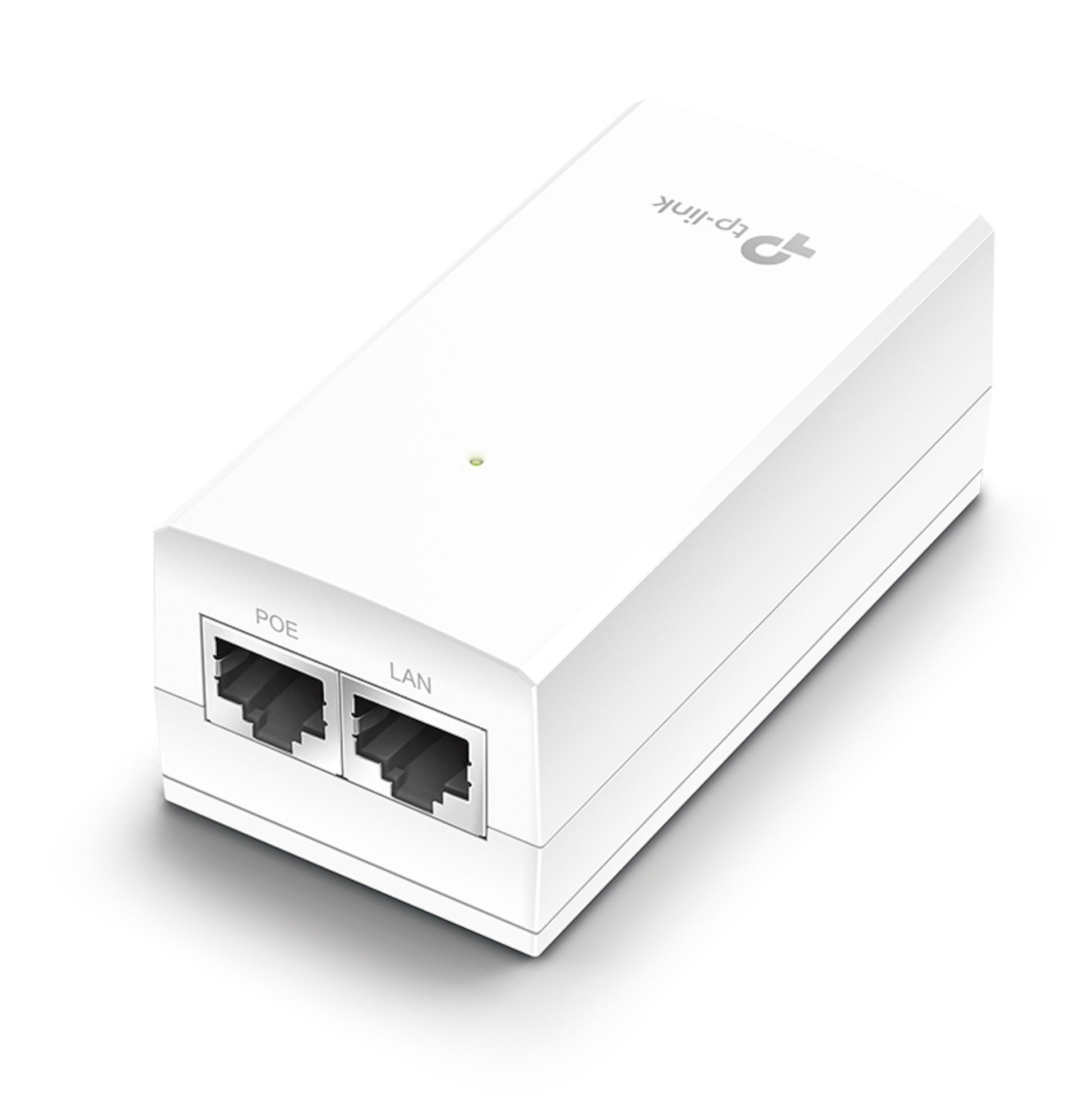 TP-Link Passiv 24 V POE-injektor 12 W, rektangulær med to Ethernet-porte (POE/LAN) og LED-indikator på toppen.