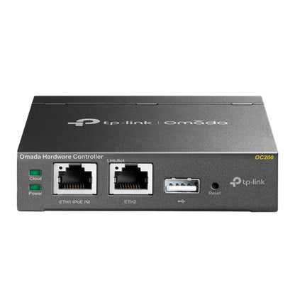 TP-Link Omada Cloud controller til netværk, front med Ethernet-port, USB-port, reset-knap og statuslys.