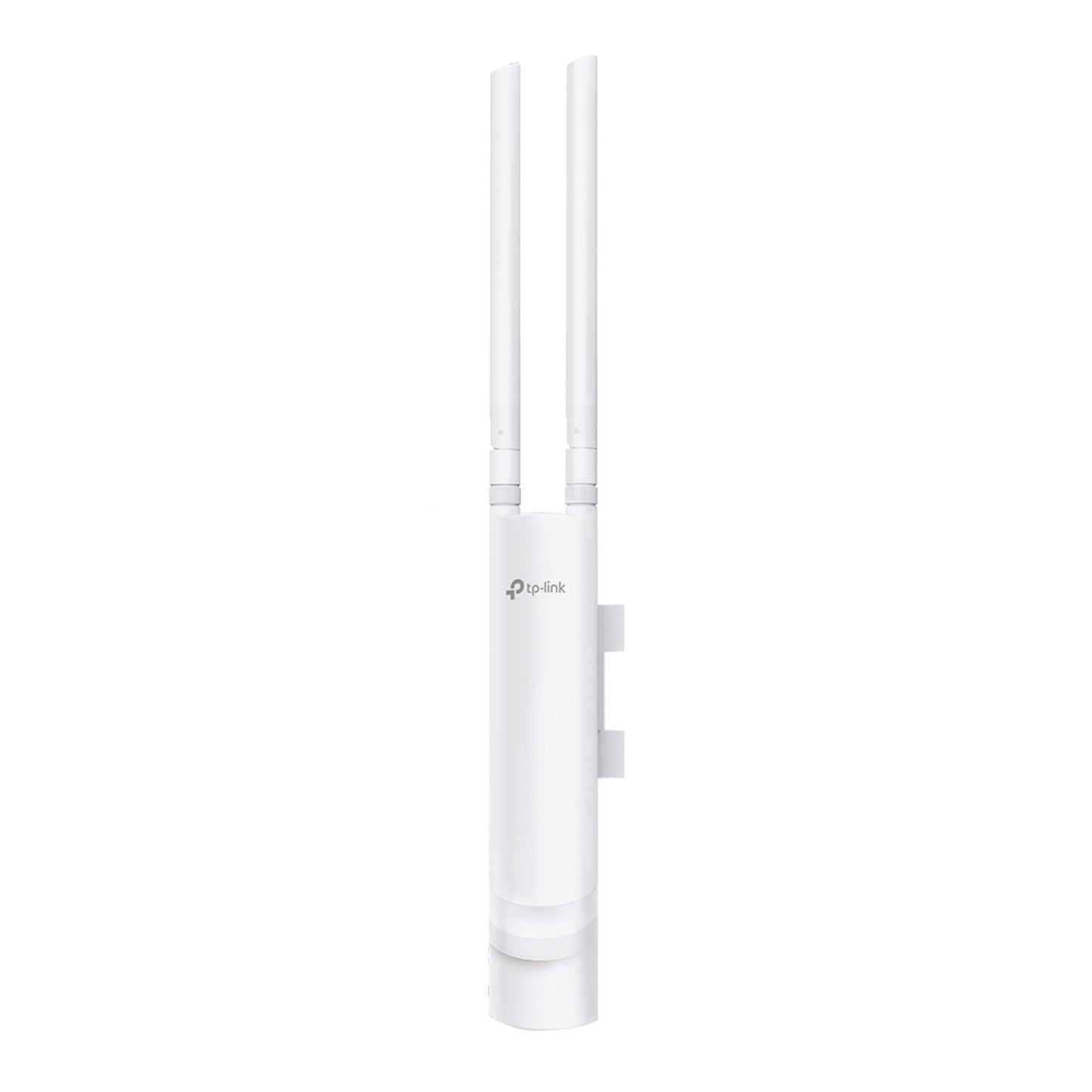 TP-Link Omada EAAS525 AC1200 udendørs access point med to vertikale antenner, vægmontering og POE-understøttelse.