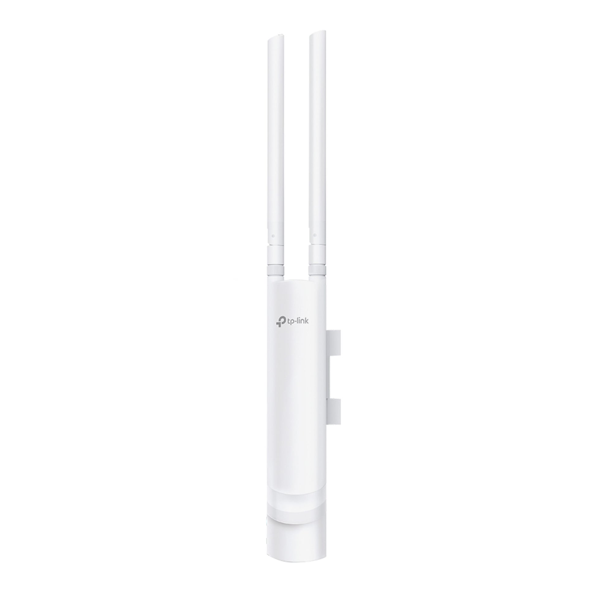 TP-Link Omada EAAS525 AC1200 udendørs access point med to vertikale antenner, vægmontering og POE-understøttelse.