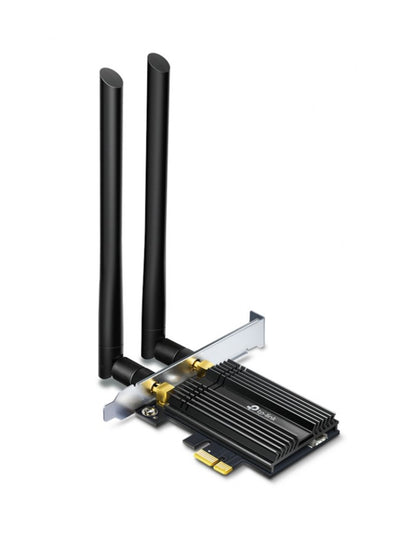 TP-Link Archer TX50E PCIe netværkskort AX3000 sort med to antenner, WiFi 6 og Bluetooth 5 til desktop.