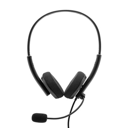 Plexgear DA-110 sort over-ear Teams headset med støjreducerende mikrofon monteret på venstre side.