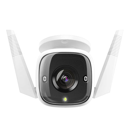 TP-Link Tapo C310 trådløst overvågningskamera med to sideantenner, centreret linse og grøn indikator under linsen.