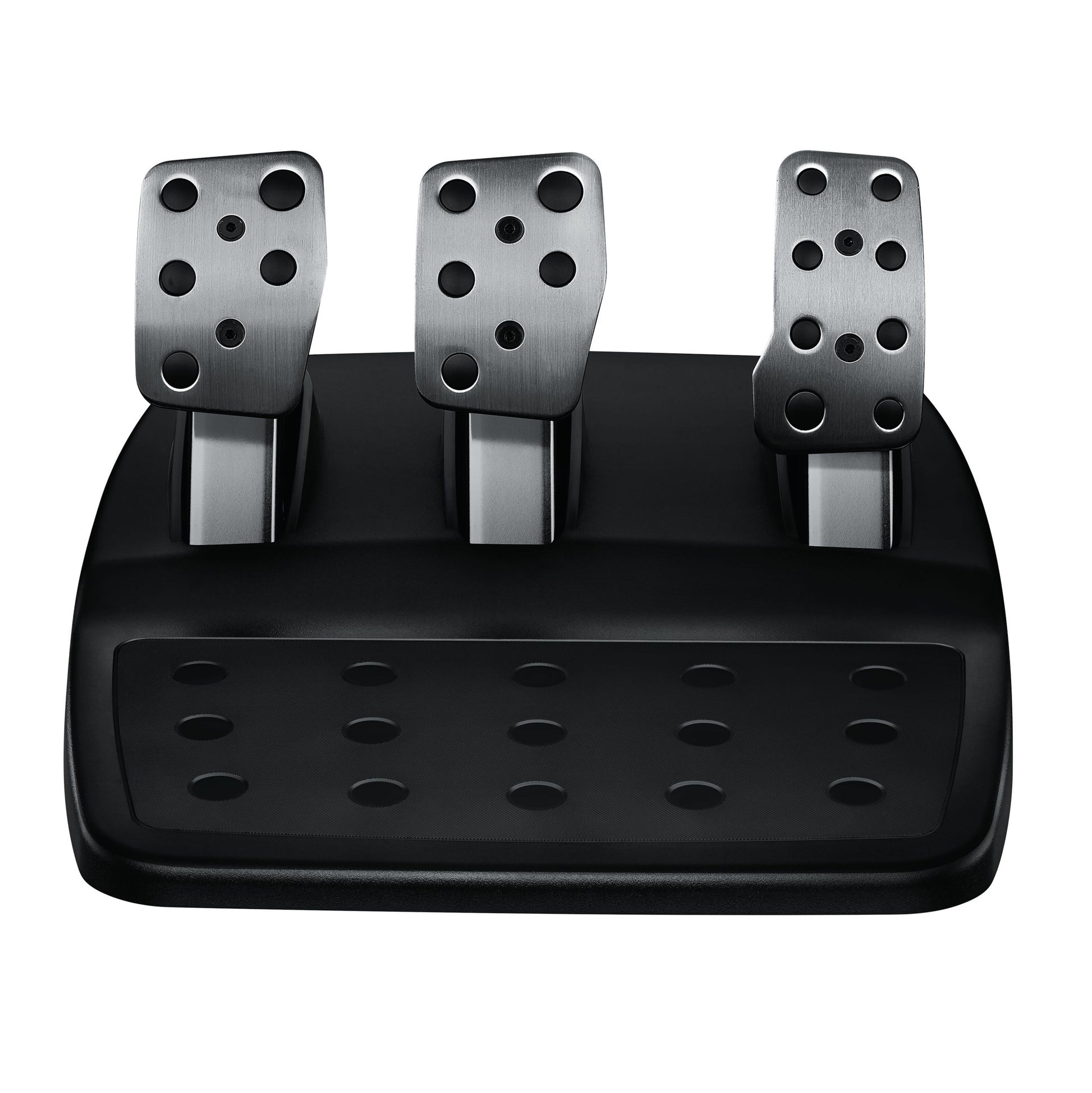 Logitech G29 Driving Force metalpedaler, kobling/bremse/gas, sort base med runde mønstrede huller, til PS/PC.