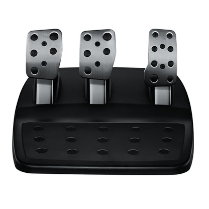 Logitech G29 Driving Force metalpedaler, kobling/bremse/gas, sort base med runde mønstrede huller, til PS/PC.