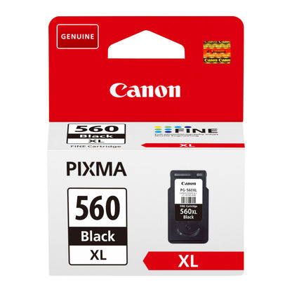 Canon PG-560 XL sort blækpatron i rød og hvid æske, ekstra stor kapacitet, til udvalgte Canon-printere.