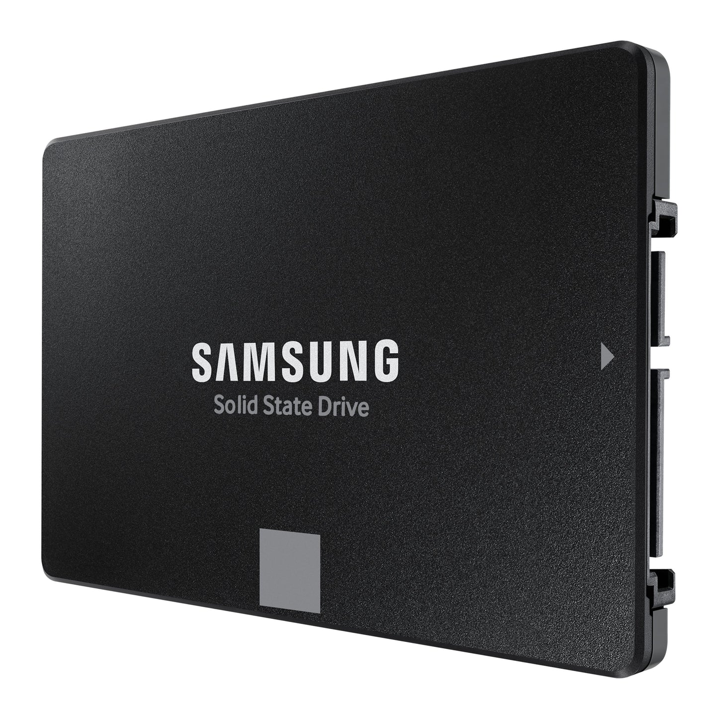 Samsung 870 EVO SSD 250GB sort, rektangulær med Solid State Drive tekst og logo foran, stik synligt i højre side.