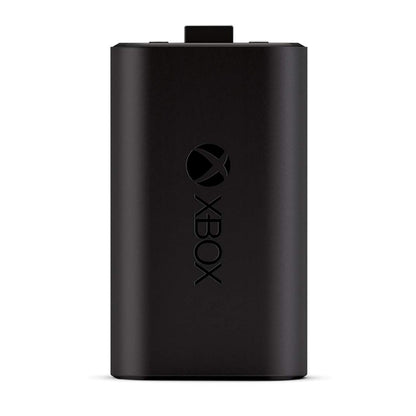 Xbox Spil og Oplad Batteripakke, sort, står lodret med XBOX-logo og tekst tydeligt på fronten.