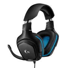 Logitech G432 gaming-headset, sort/blå, polstret hovedbøjle, justerbar mikrofon, DTS Headphone:X 2.0, G-logo på ørekoppen.
