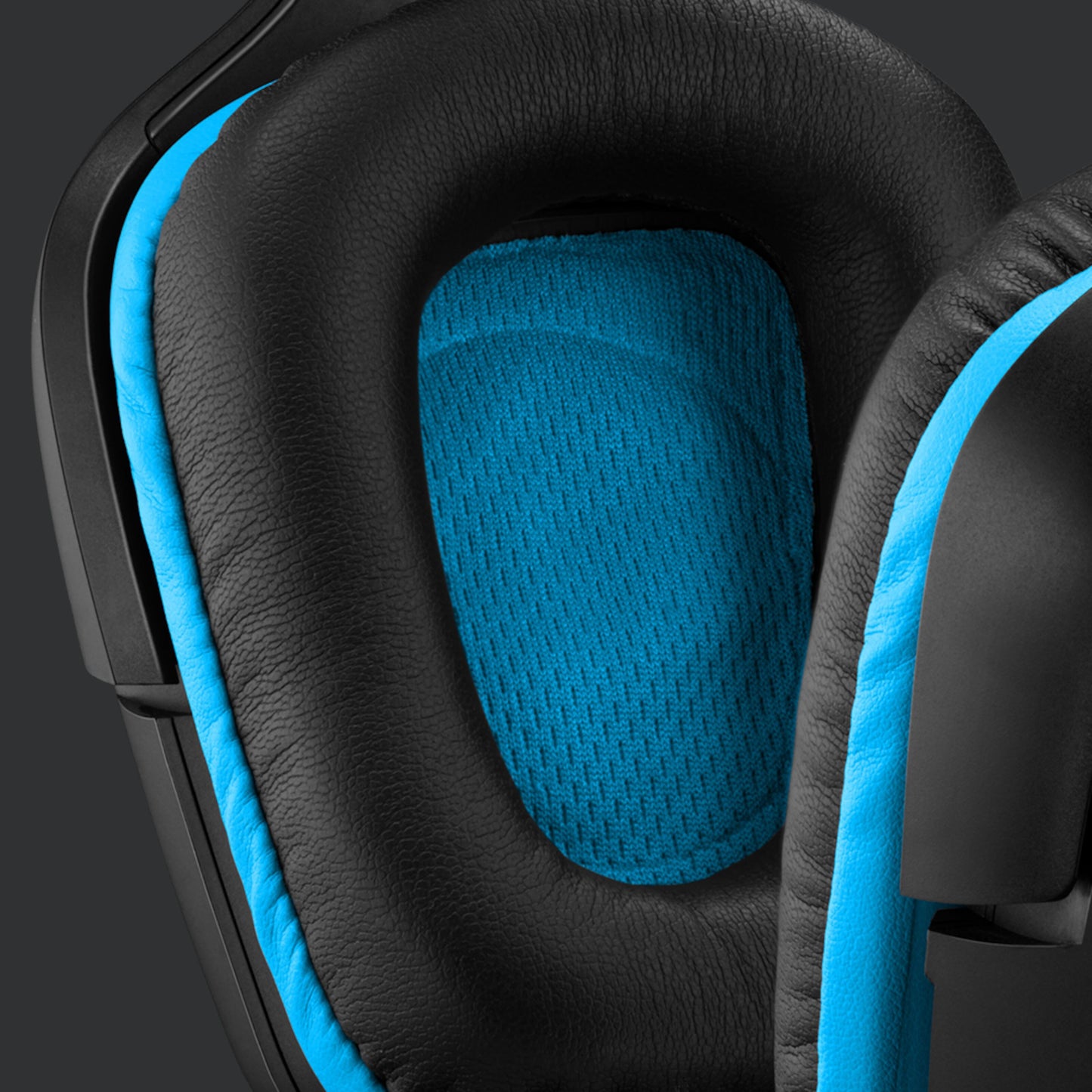 Logitech G432 gaming headset sort/blå, over-ear puder, DTS Headphone:X 2.0 surroundlyd, tekstureret stof.