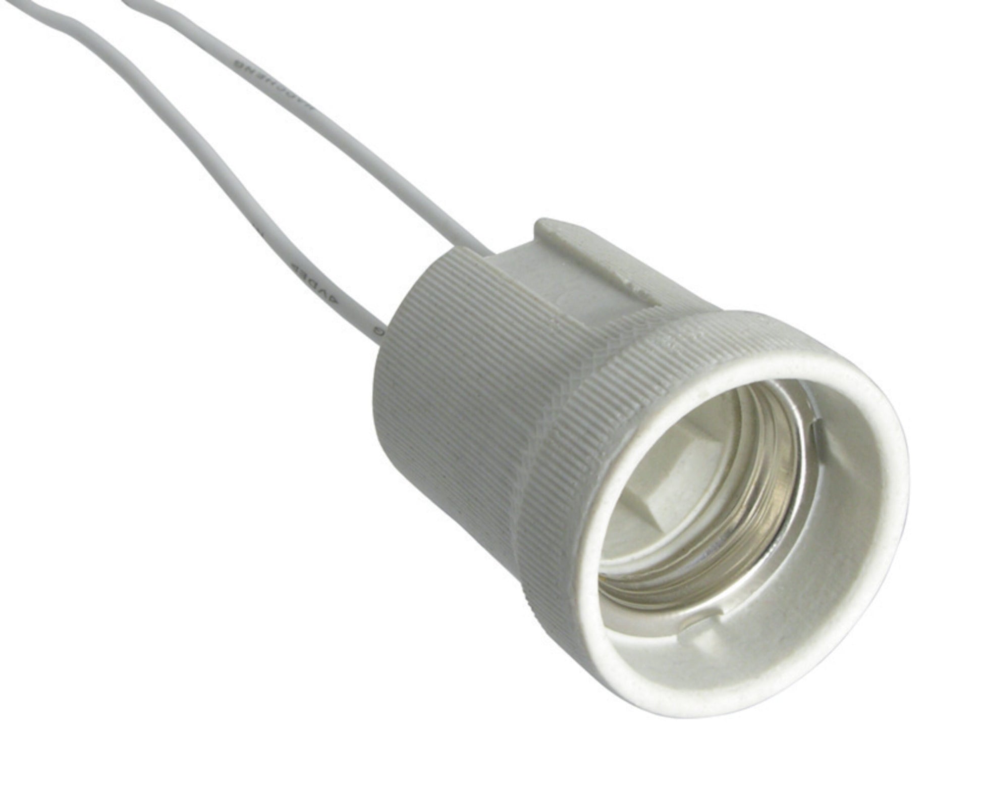 Goobay Lampeholder E27 med to tilsluttede ledninger til montering og fastholdelse af pære.