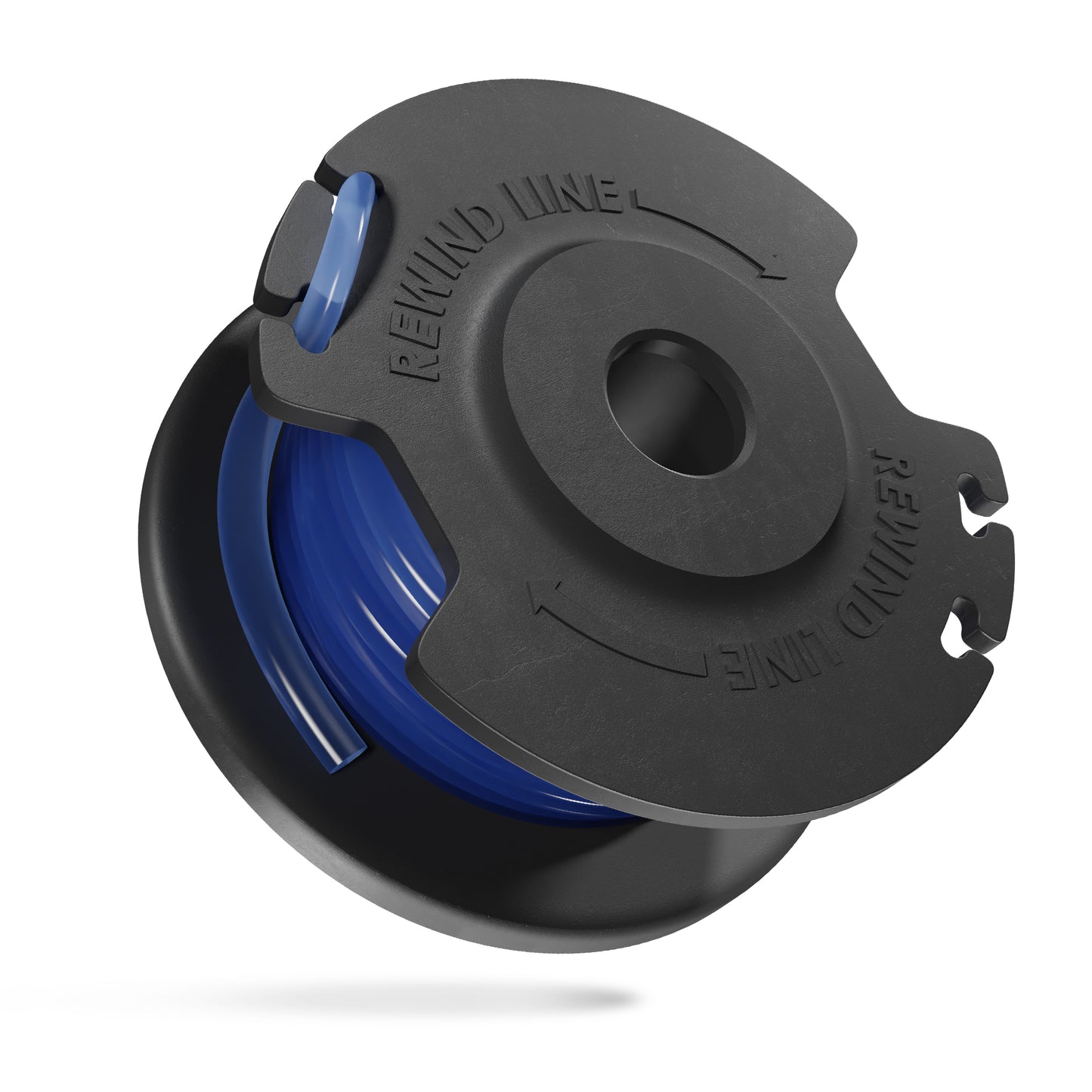 Grimsholm Premium Trimmertråd 1,6 mm blå nylon på sort spole med REWIND LINE-tekst til græstrimmere.