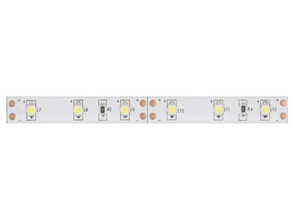 Ledsavers LED-strip Hvid 3m, tæt på med synlige enkelte LED'er, modstande og kobberkontakter på fleksibelt print.