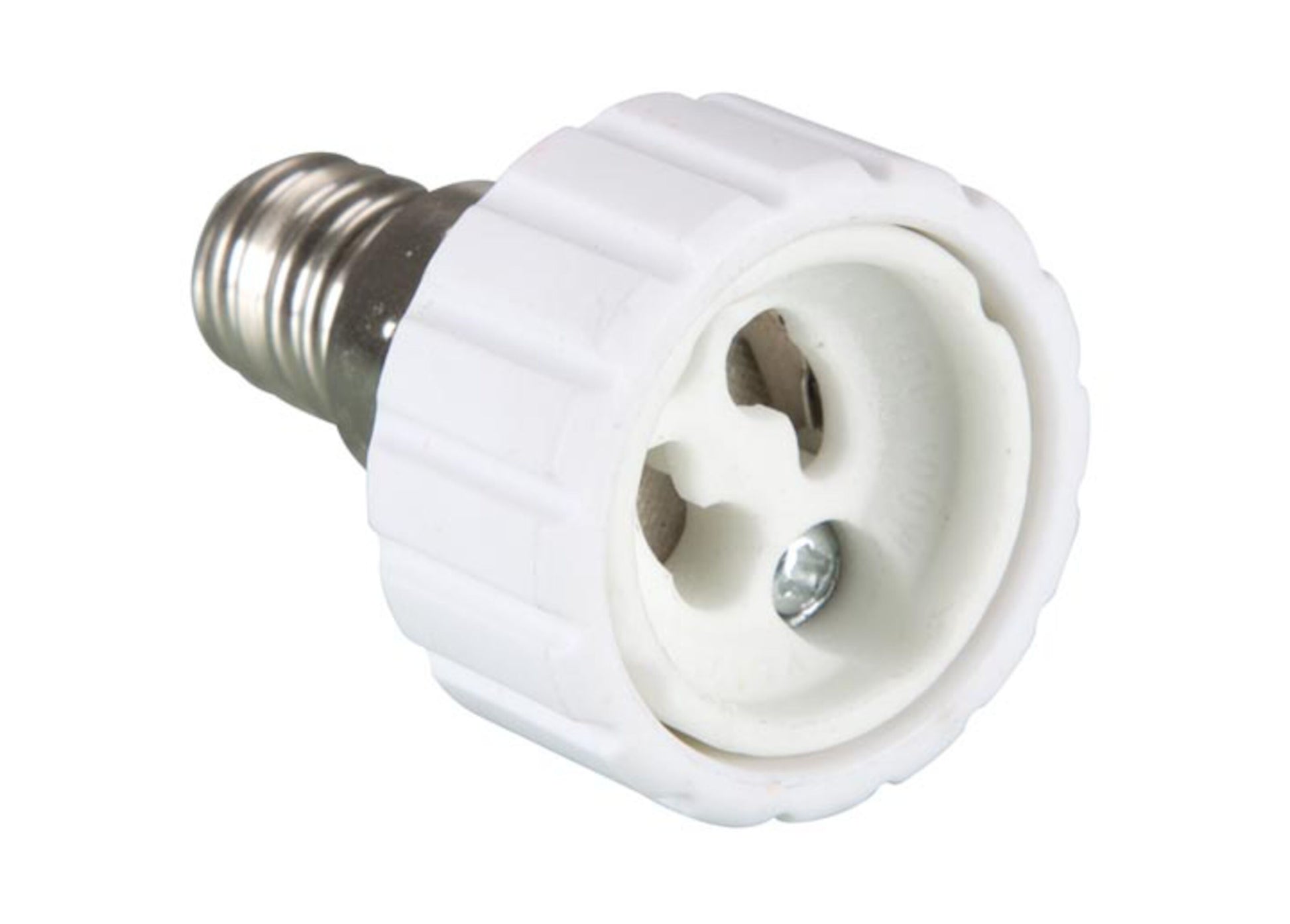 E14 til GU10 sokkeladapter, gør det muligt at anvende GU10 pære i lampe med E14 fatning.