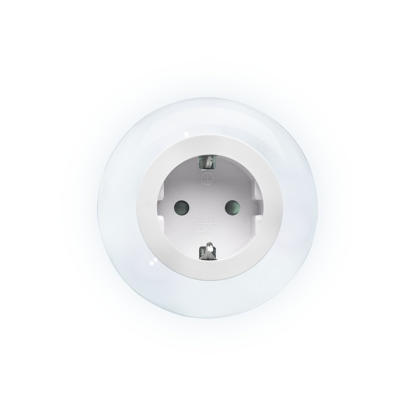 Ledsavers Natlampe, hvid europæisk stikkontakt med natlysfunktion set forfra.