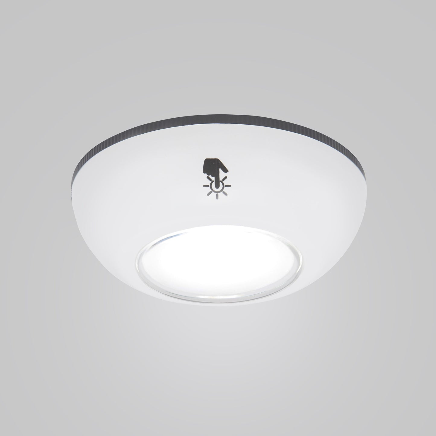 Rubicson Touch LED-spot 2-pakke rund hvid loftslampe med lysende midte og ikon af hånd mod pære for touchstyring.