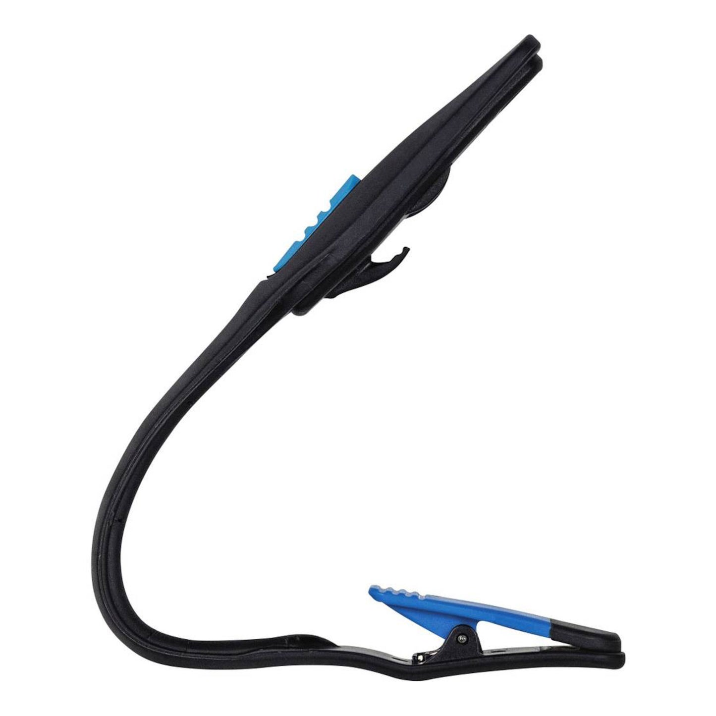 Energizer Boglampe LED klemmebordlampe i sort og blå plast med flot, fleksibelt design set fra siden.