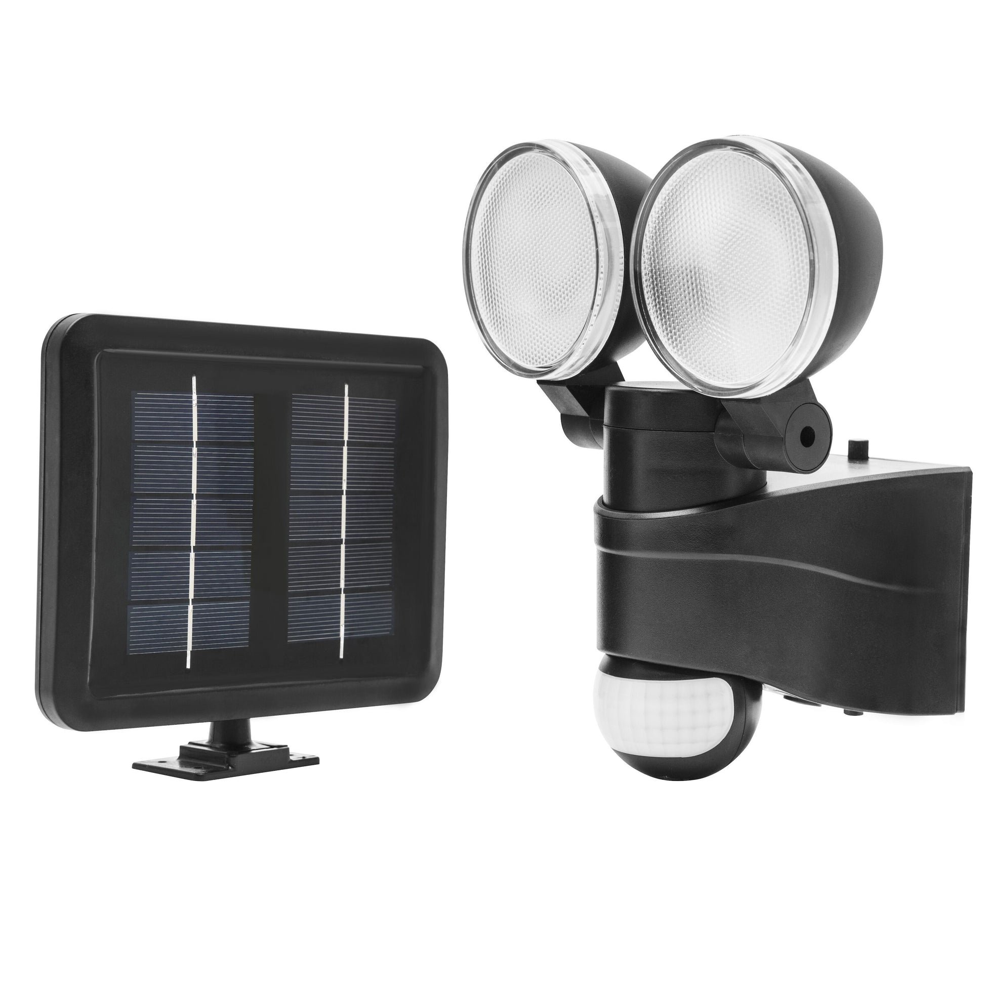 Luxorparts solcelledrevet LED-flomlys 500 lm dual-head, bevægelsessensor, separat solpanel, sort.