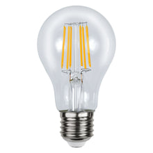 LED-pære E27 12-24V 450 lm, synlige gule filamenter, sølv skruefatning, kompatibel med lavvoltssystem.