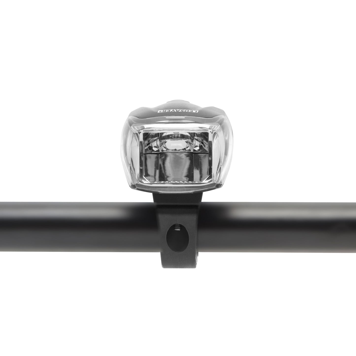 Ledsavers cykel forlygte 130 lm StVZO-certificeret monteret på sort styr set forfra.