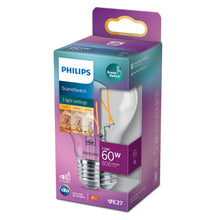 Philips Sceneswitch LED-pære E27 806 lm 7,5W i lilla æske med 3 lysindstillinger 2200K/2500K/2700K.
