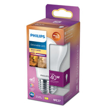 Philips dæmpbar LED-pære E27 470 lm, 2200K varm hvid, 3,4W, WarmGlow.