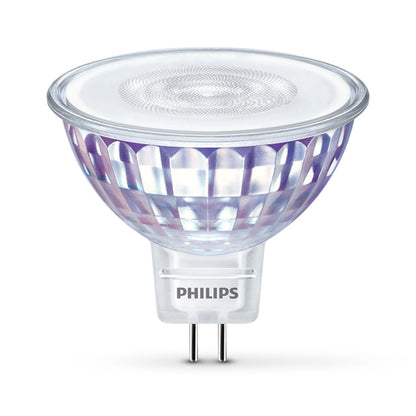 Philips LED-pære GU5,3 345 lm dæmpbar, facetslebet glas, to ben, varm hvid.