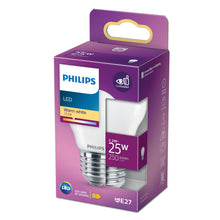 Philips LED-lyspære E27, 250 lm, varm hvid, 2,2W (25W), EyeComfort, lille og hvid.