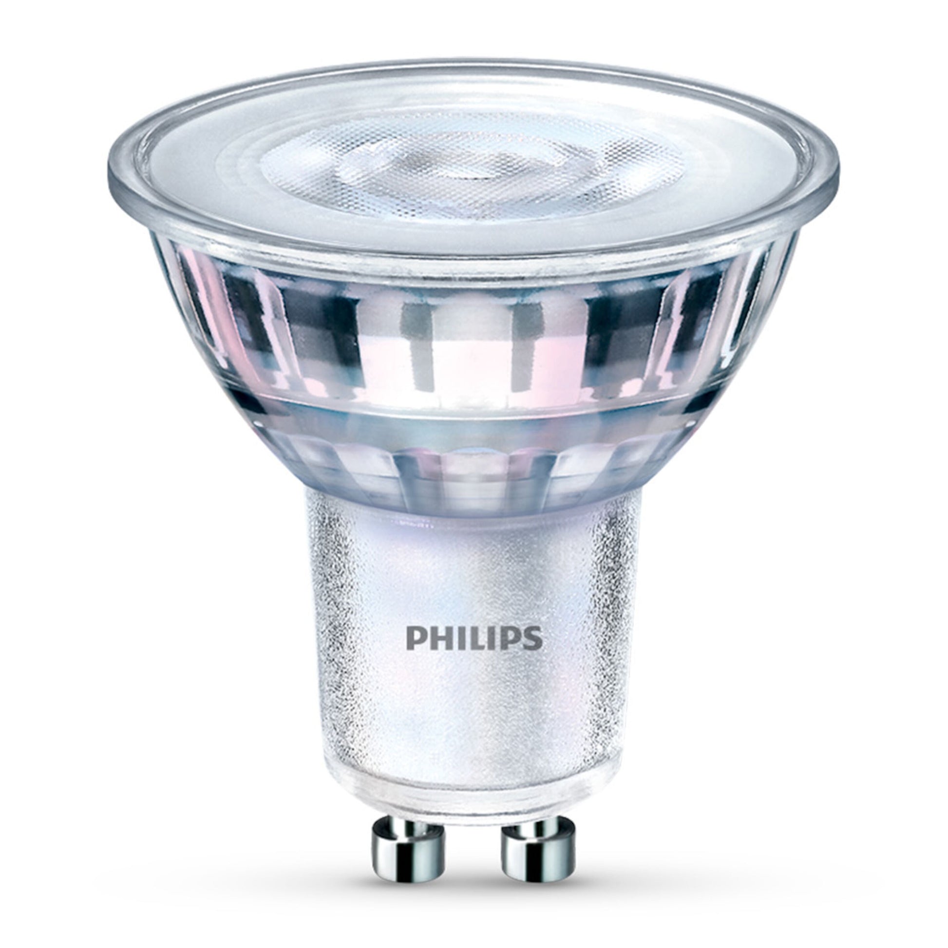Philips LED-pære GU10 345 lm 3-pak, klart glas med synlige komponenter, varm hvid, dæmpbar.
