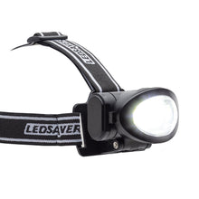 Ledsavers pandelampe sort 3W 170lm, vandresistent, justerbart pandebånd, kraftigt hvidt lys tændt foran.