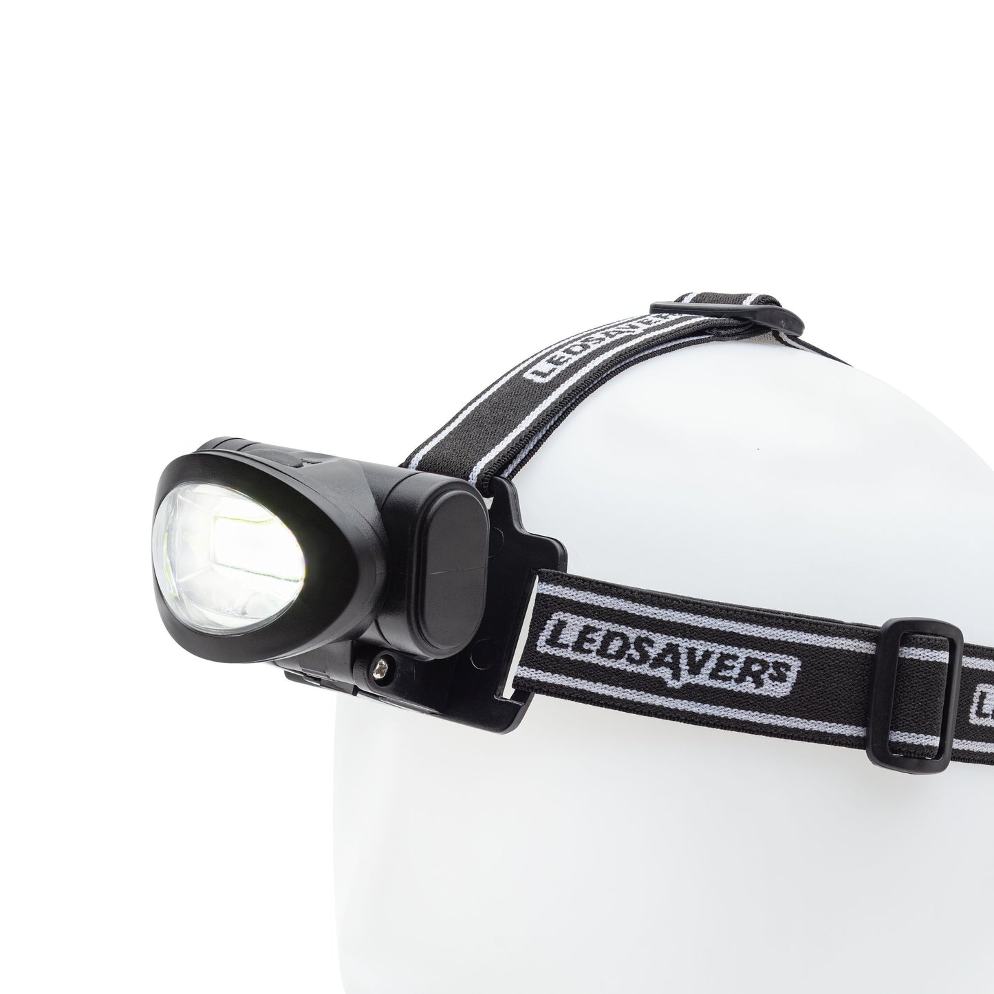 Ledsavers Pandelampe 3 W 170 lm sort LED pandelampe med justerbart pandebånd, set fra siden.
