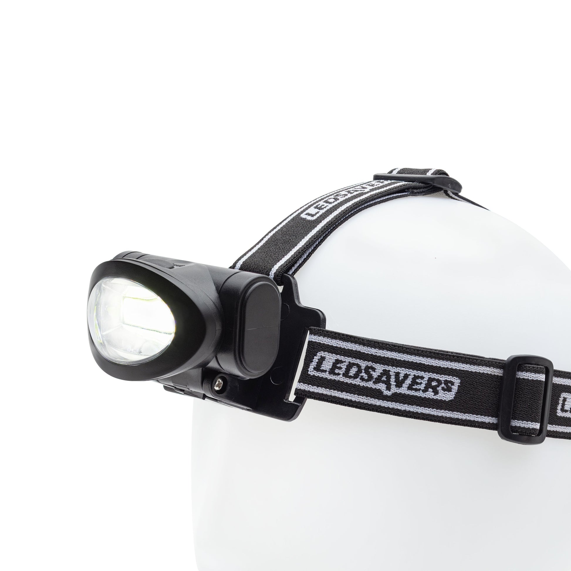 Ledsavers Pandelampe 3 W 170 lm sort LED pandelampe med justerbart pandebånd, set fra siden.