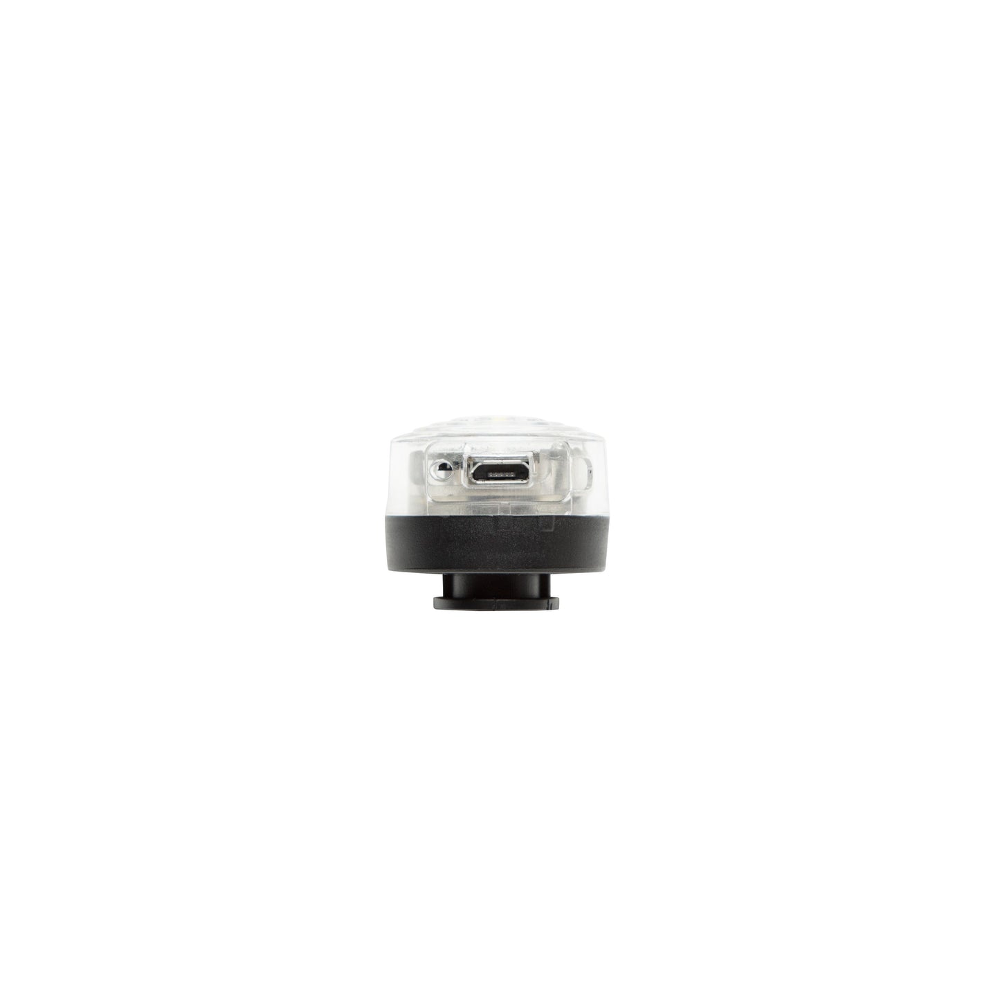 Ledsavers Luxorparts genopladelig cykellygte, cylinderformet, gennemsigtig top, sorteringsbundt, central mikro-USB-port.