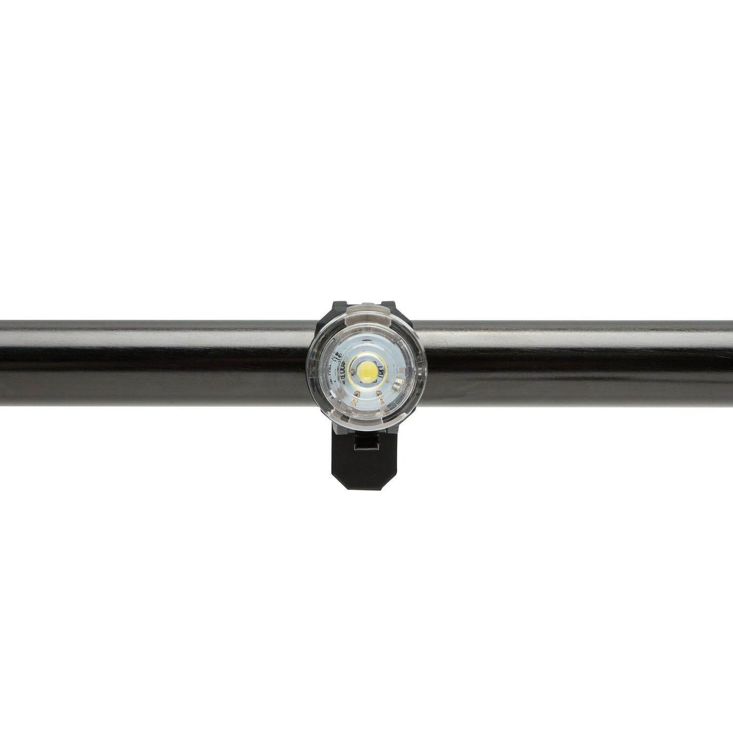 Luxorparts Genopladelige cykellygter kompakte runde LED-lygter med klare linser monteret centralt på sort styr.