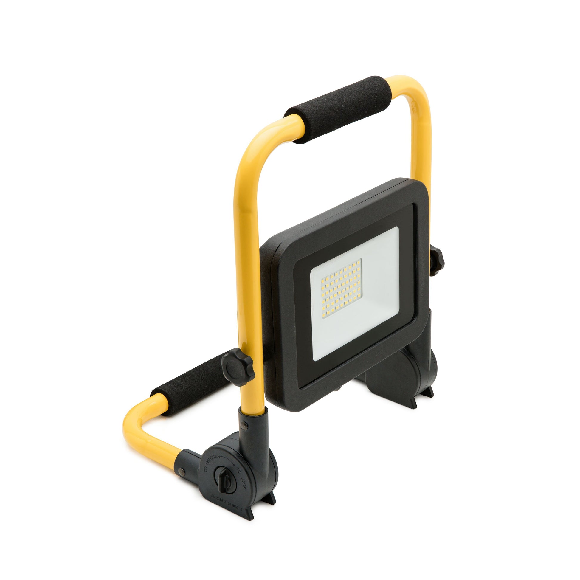 Ledsavers LED arbejdsbelysning 50W 4250lm, sort/gul ramme, skumgreb og justerbart stativ.
