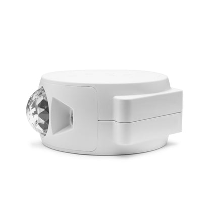 Rubicson Natlampe med stjernehimmel, hvid, rund med facetslebet sensor og rektangulær detalje.