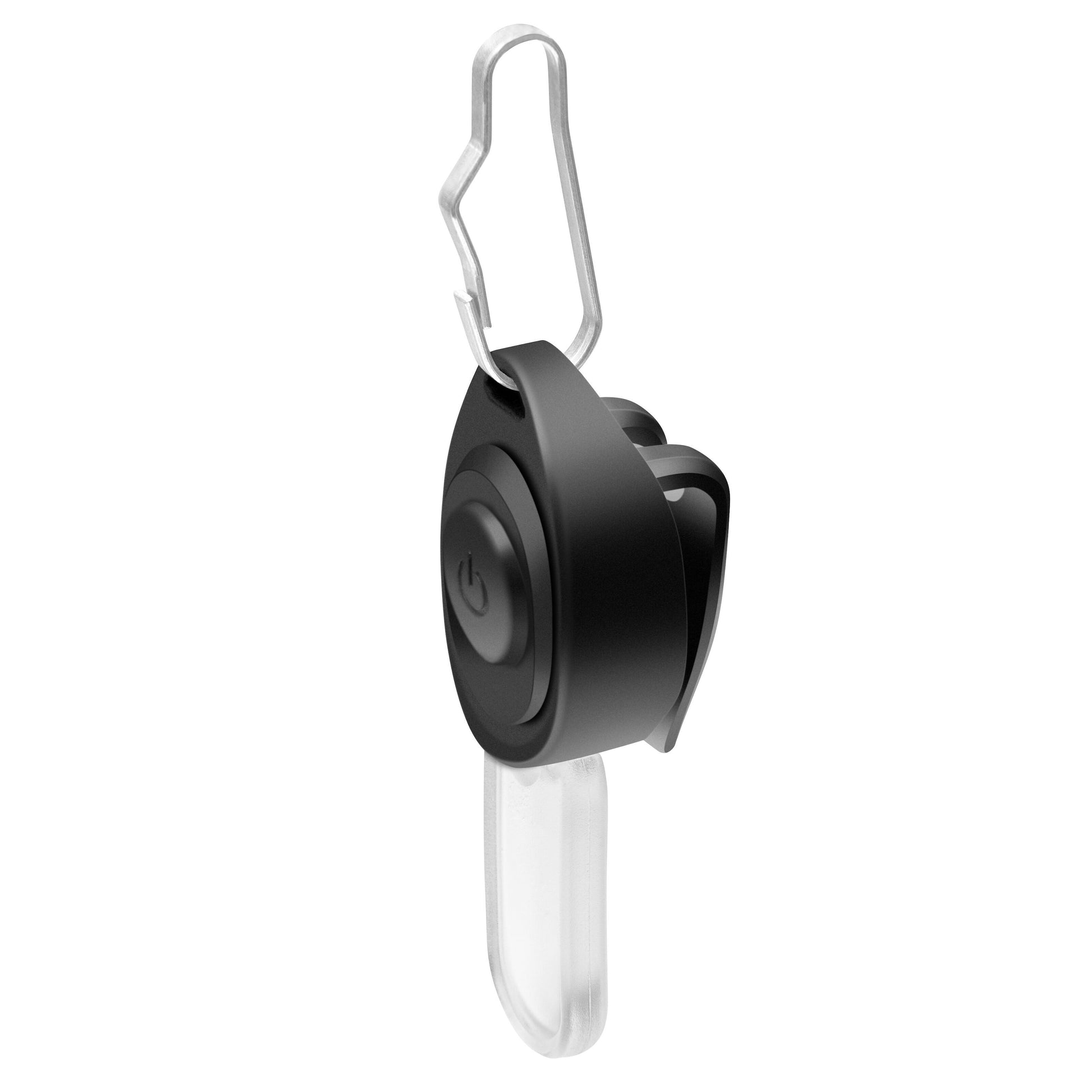 Luxorparts LED-minilampe 3-pak, sort trådløs Bluetooth-øreprop med gennemsigtig ørebøjle, sideknap og LED-lampe.