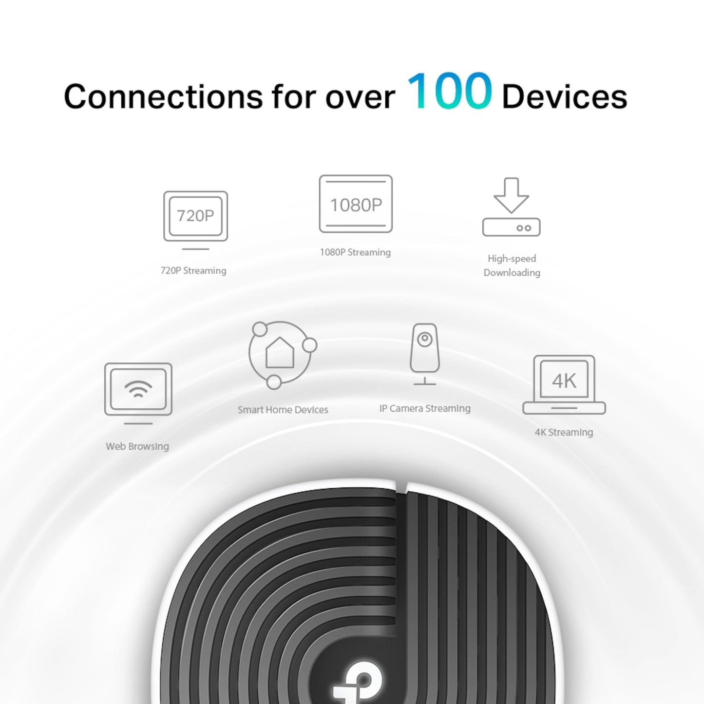 TP-Link Deco S7 Mesh-system AC1900, over 100 tilslutninger, ikoner til streaming, hurtig WiFi, smart home og IP-kamera.