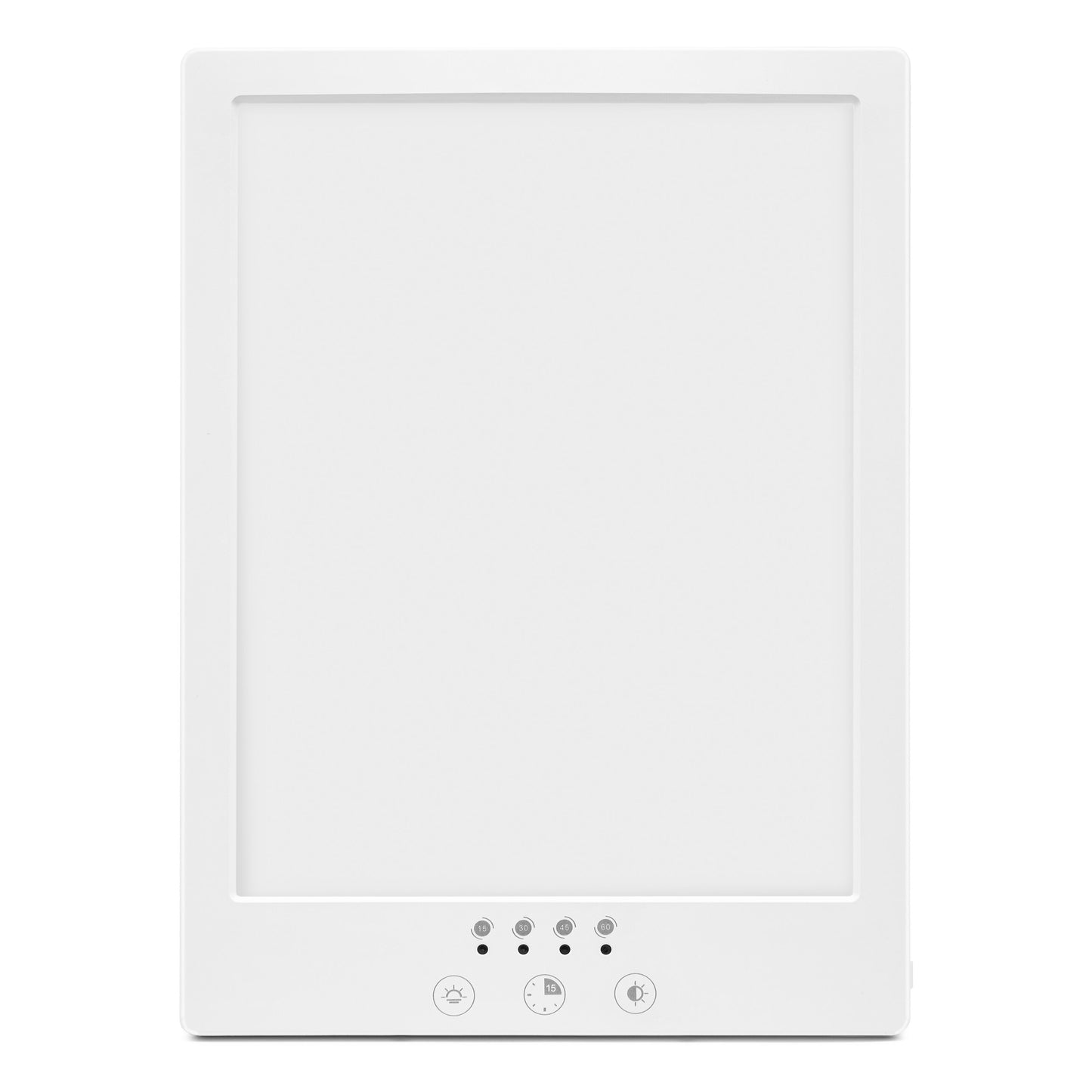 Rubicson Terapilampe 12.000 lux, rektangulær, stort UV-frit lysfelt, fire knapper til lysstyrke og timer.