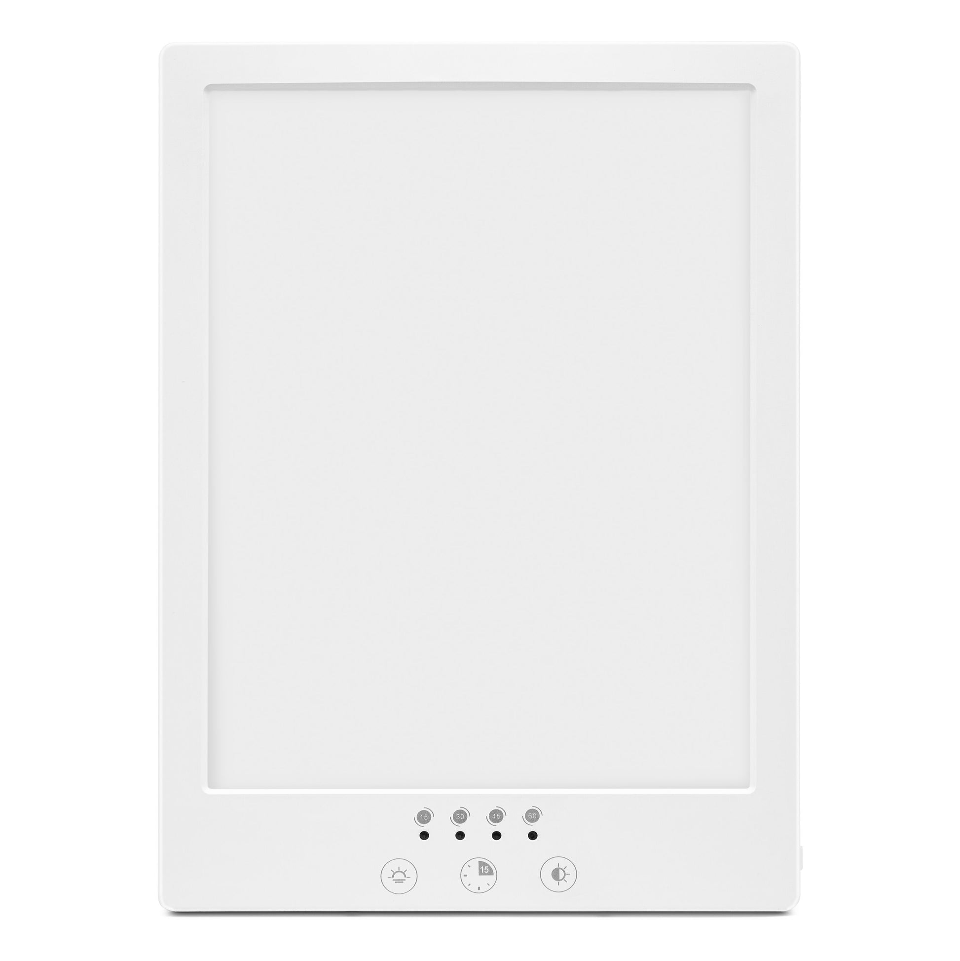 Rubicson Terapilampe 12.000 lux, rektangulær, stort UV-frit lysfelt, fire knapper til lysstyrke og timer.