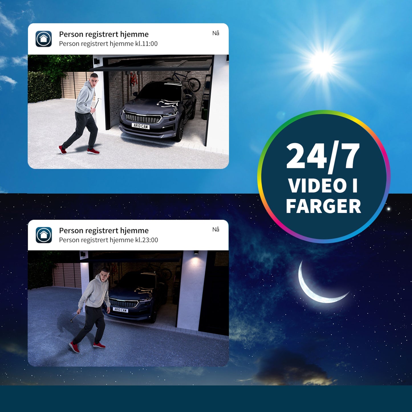 Arlo Ultra 2 Spotlight Trådløs Overvågningskamera 2-pak Hvid, dag/nat-optagelse, tekst: "24/7 VIDEO I FARVER.