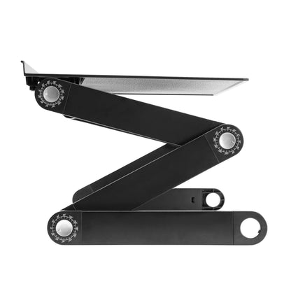 Plexgear laptopstand sideprofil med justerbare led og roterende drejeknapper i zigzagform.