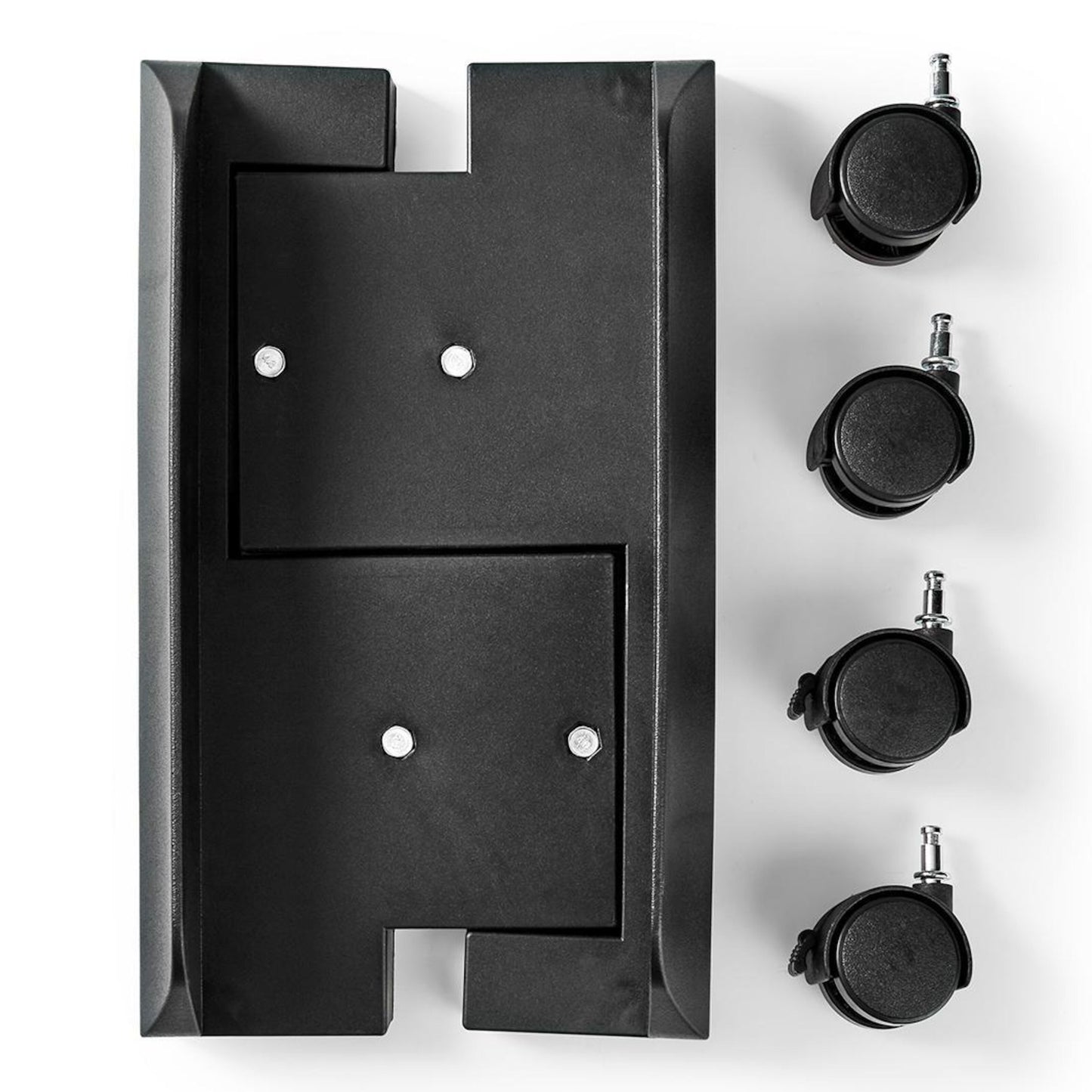 Nedis computerholder sort metal, fire sorte hjul med lås, justerbar base med skruer.