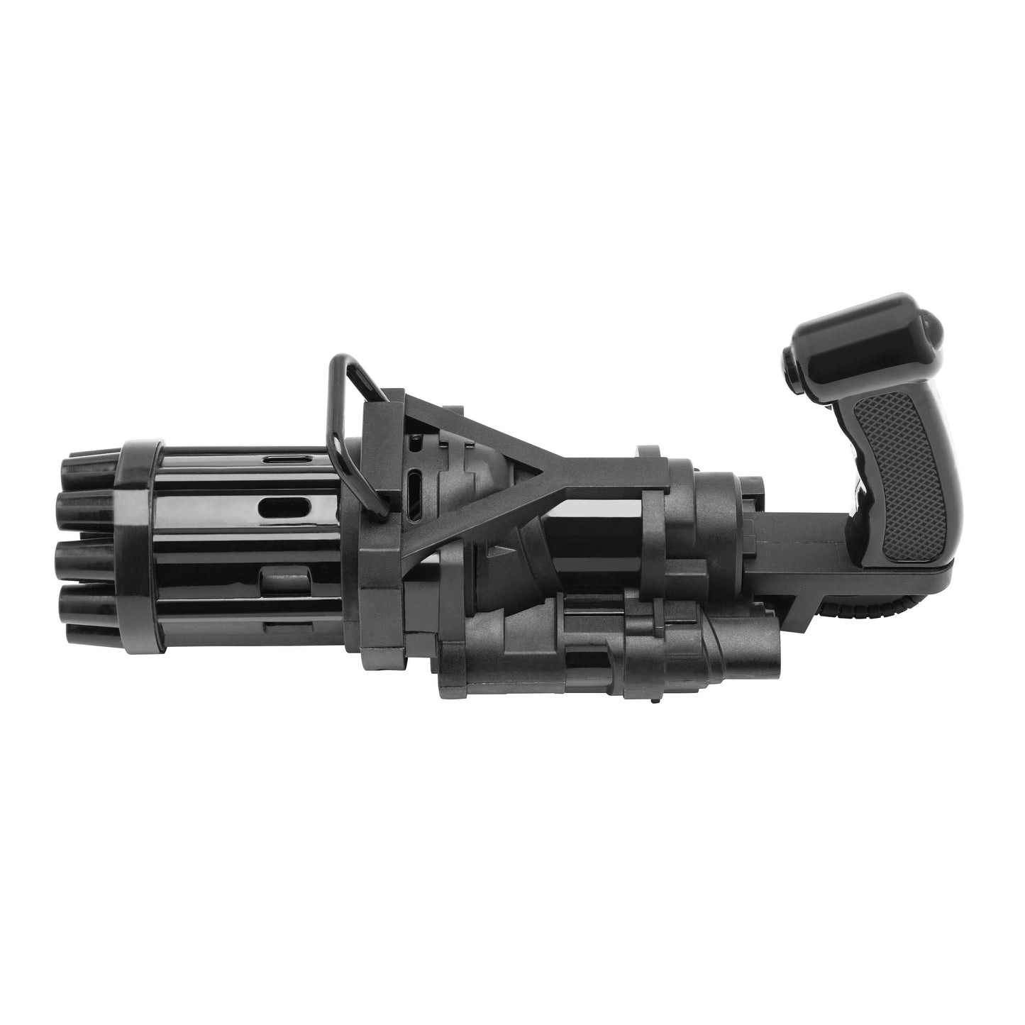 Rubicson Sæbepistol sort plast minigun-style bobleblaster med roterende multirør og pistolgreb til sæbeboblevæske.
